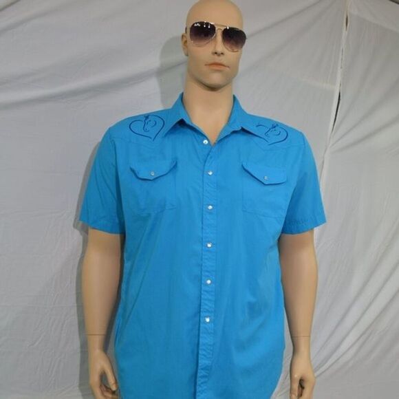 upscaled embroidered Sheplers blue pearl snap western VTG SZ 18.5 one of a kind - Picture 1 of 11